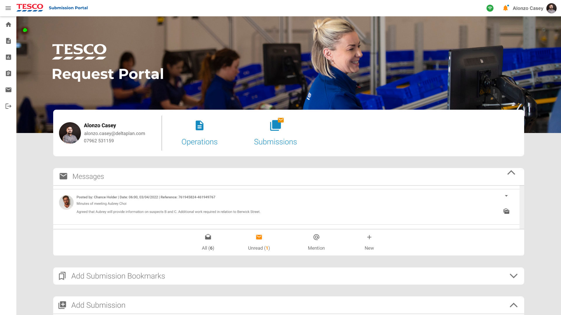 Tesco Dashboard Landing Page